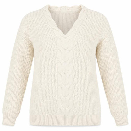 Next Women Ivory Cable-Knit V-Neck Long Sleeve Jumper Size 10