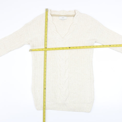 Next Women Ivory Cable-Knit V-Neck Long Sleeve Jumper Size 10