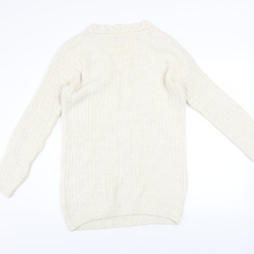 Next Women Ivory Cable-Knit V-Neck Long Sleeve Jumper Size 10