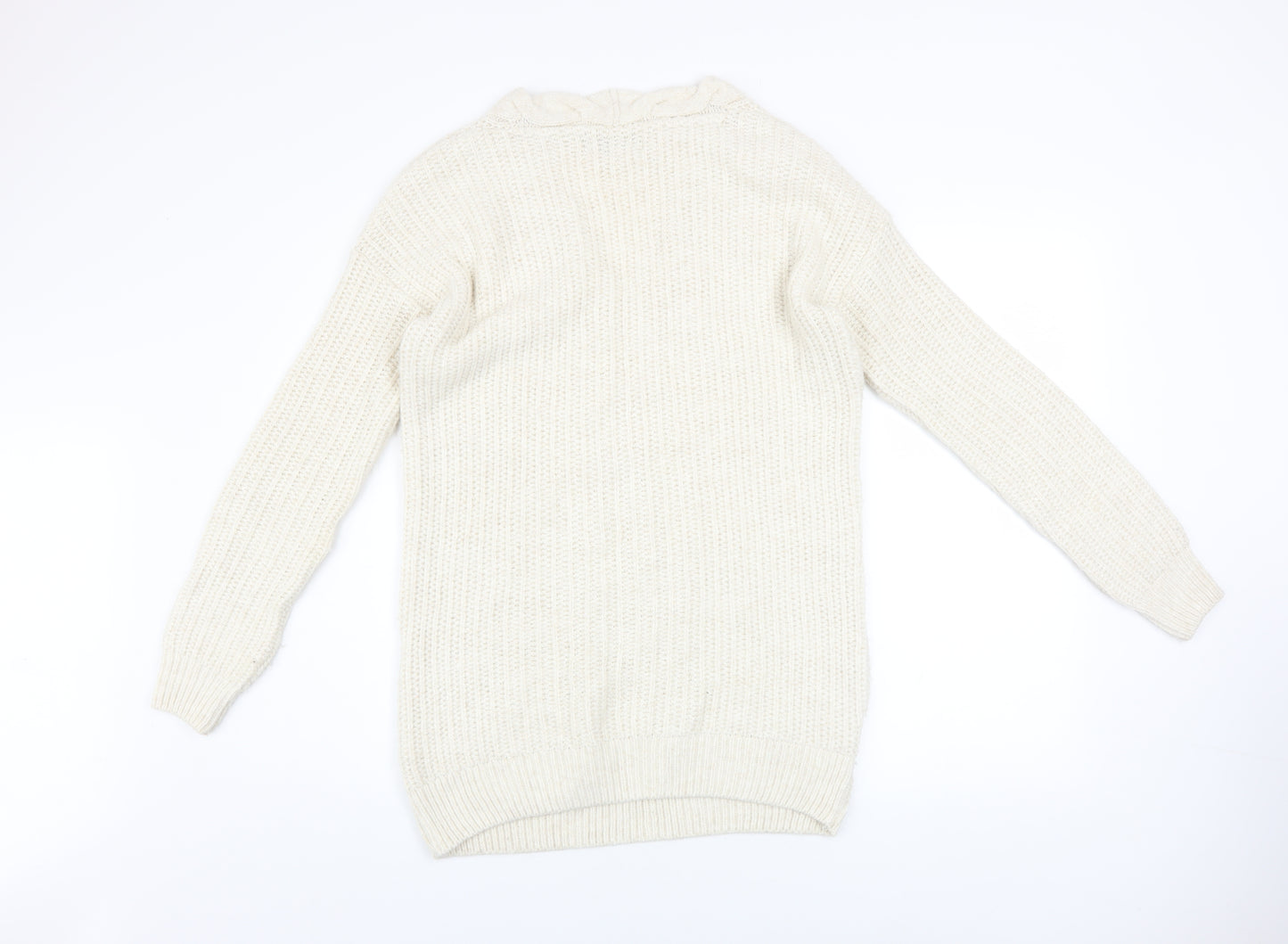 Next Women Ivory Cable-Knit V-Neck Long Sleeve Jumper Size 10