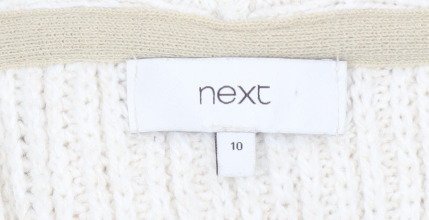 Next Women Ivory Cable-Knit V-Neck Long Sleeve Jumper Size 10