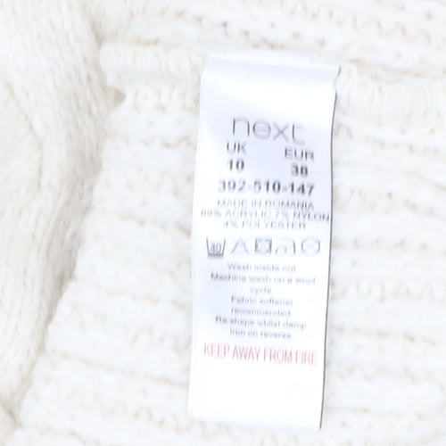 Next Women Ivory Cable-Knit V-Neck Long Sleeve Jumper Size 10