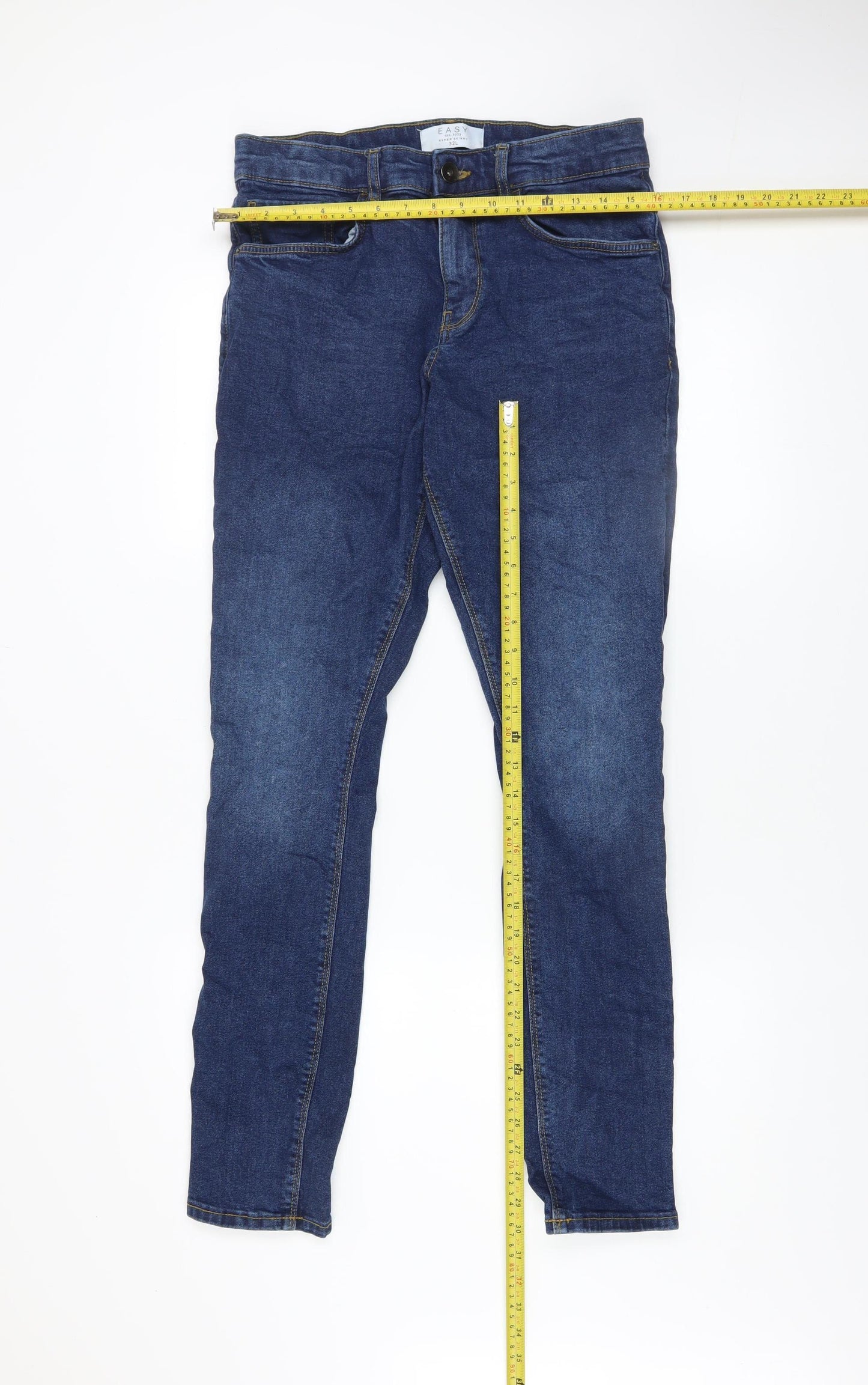 Easy Men's Blue Super Skinny Jeans 32L Denim Stretch Mid Rise