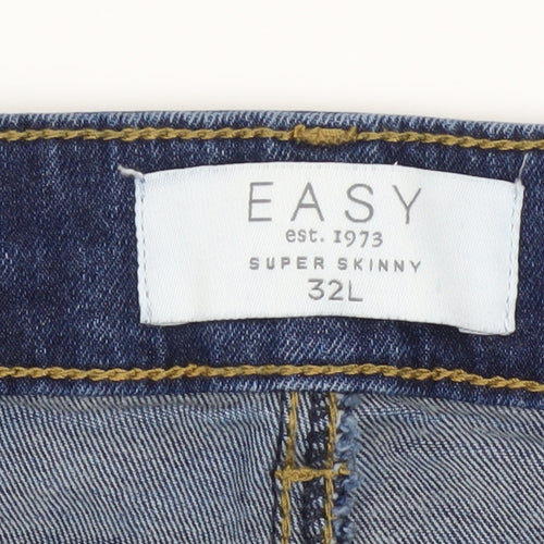 Easy Men's Blue Super Skinny Jeans 32L Denim Stretch Mid Rise
