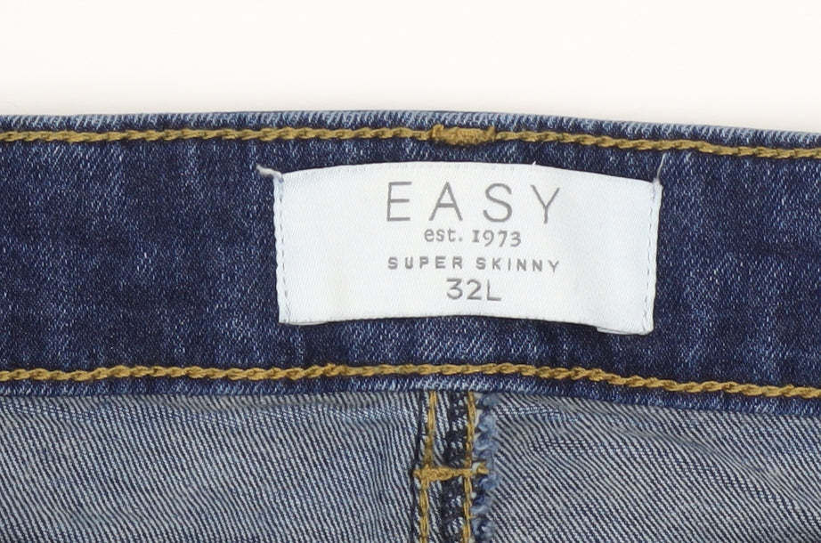 Easy Men's Blue Super Skinny Jeans 32L Denim Stretch Mid Rise