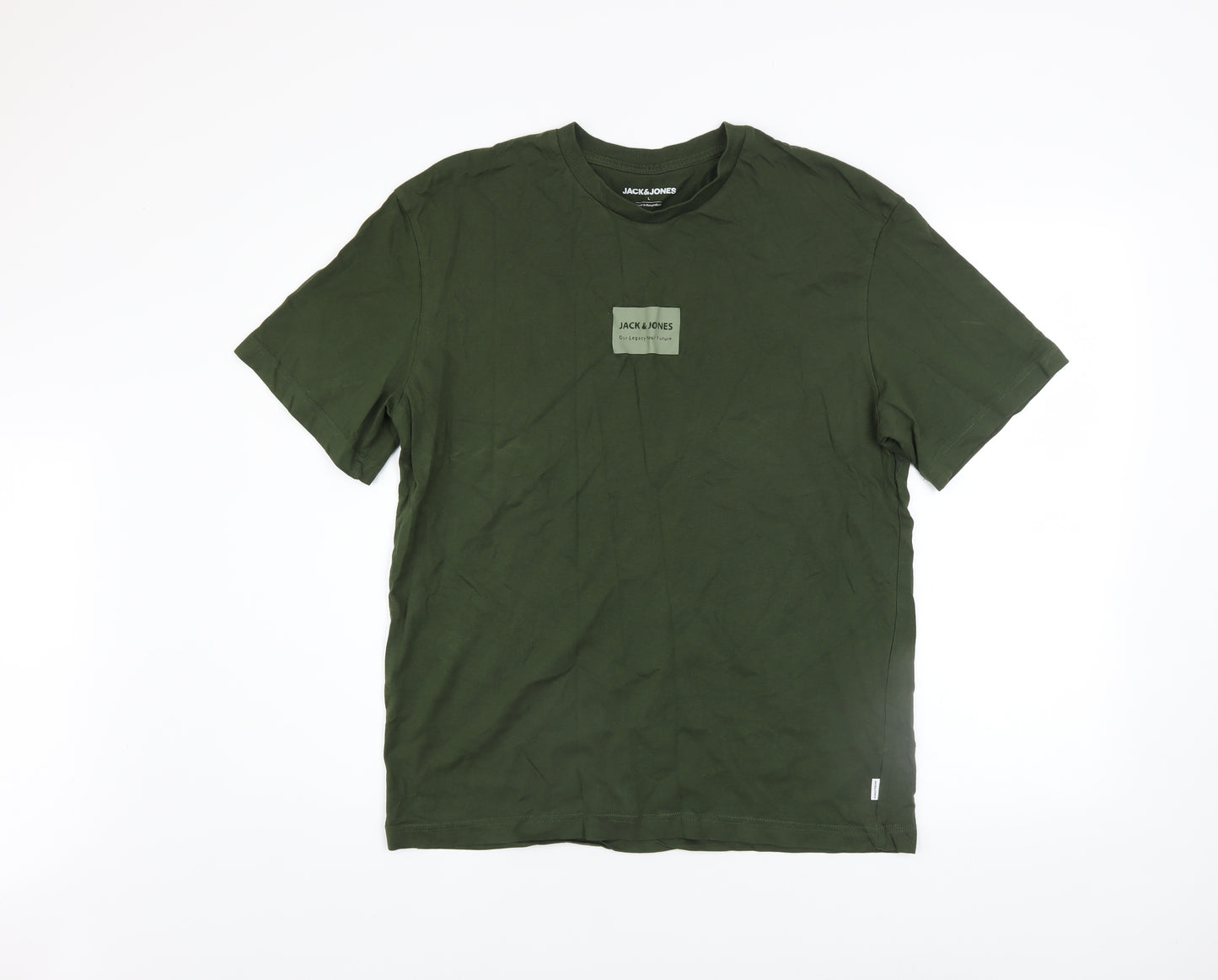 Jack & Jones Men's Green Regular Fit Cotton Crew Neck T-Shirt L