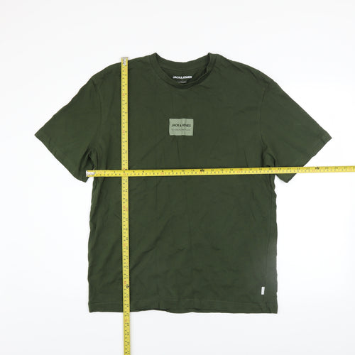 Jack & Jones Men's Green Regular Fit Cotton Crew Neck T-Shirt L