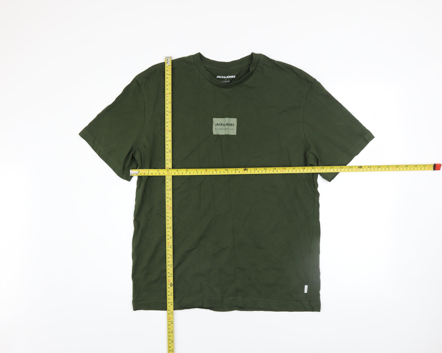 Jack & Jones Men's Green Regular Fit Cotton Crew Neck T-Shirt L