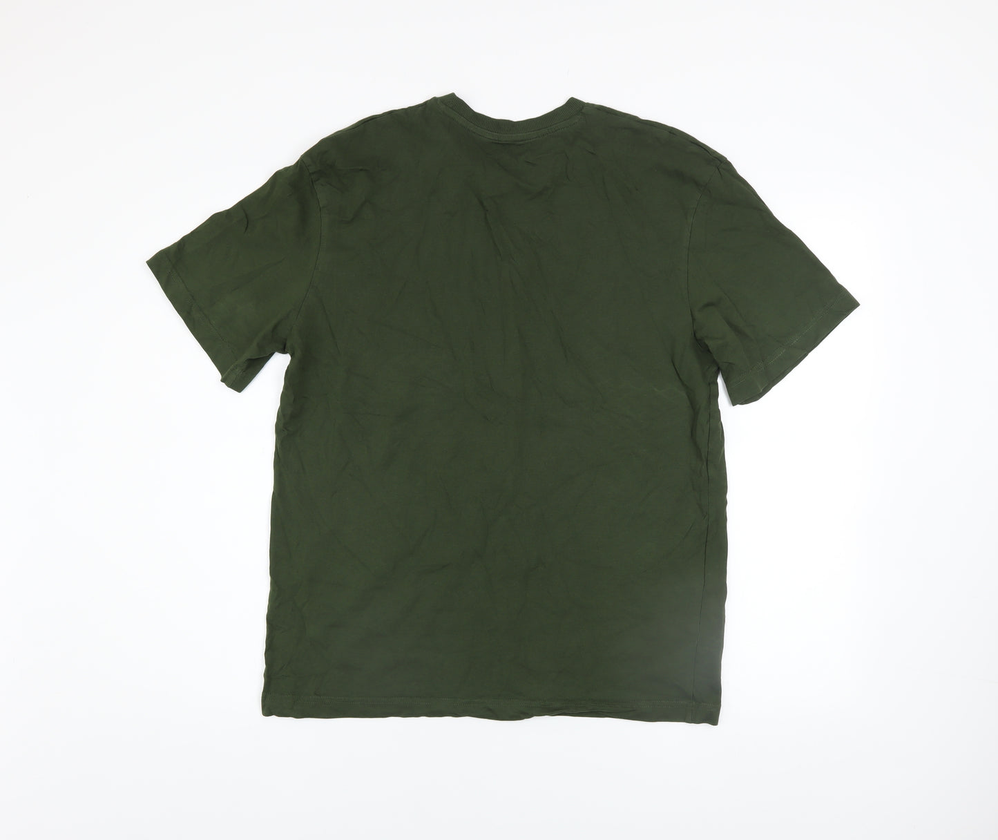 Jack & Jones Men's Green Regular Fit Cotton Crew Neck T-Shirt L