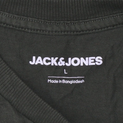 Jack & Jones Men's Green Regular Fit Cotton Crew Neck T-Shirt L