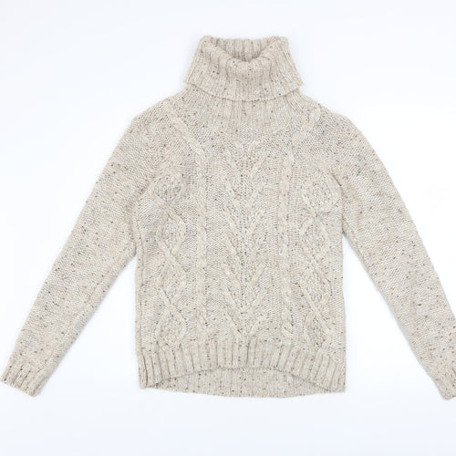 Gallery Women Beige Cable-Knit Roll Neck Jumper Size L Wool Blend