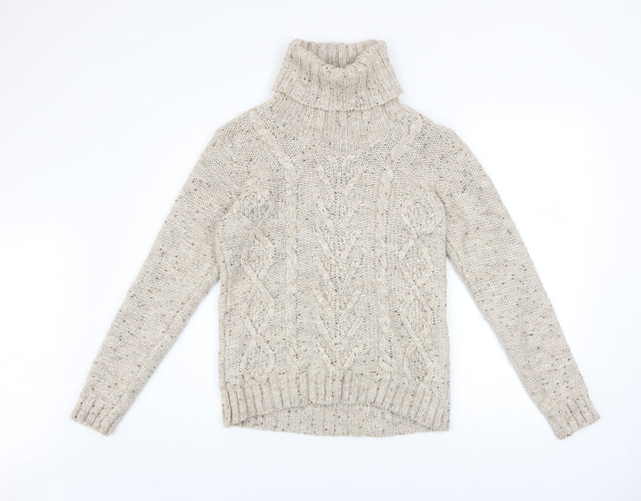 Gallery Women Beige Cable-Knit Roll Neck Jumper Size L Wool Blend