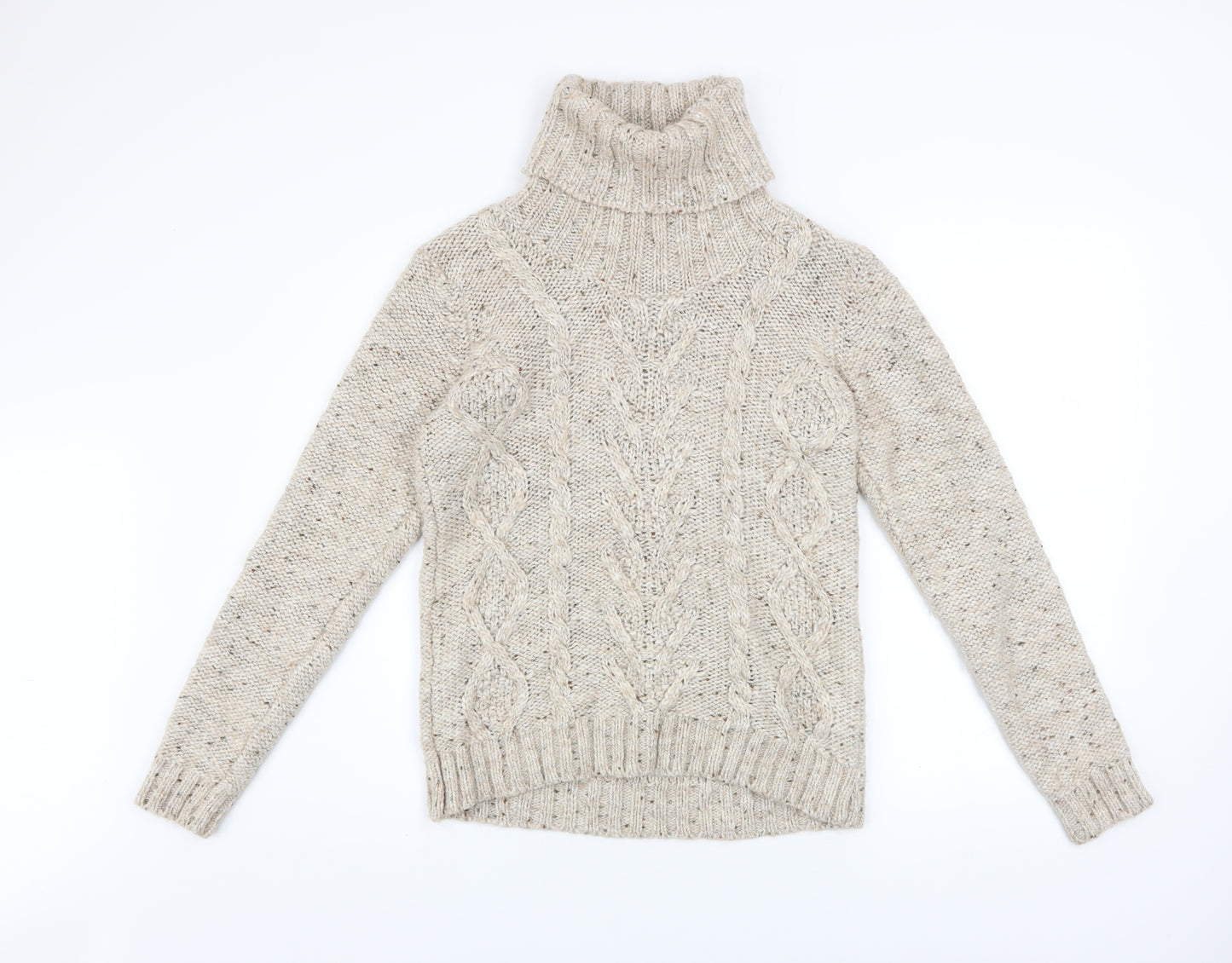 Gallery Women Beige Cable-Knit Roll Neck Jumper Size L Wool Blend