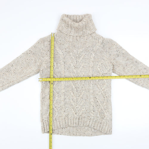 Gallery Women Beige Cable-Knit Roll Neck Jumper Size L Wool Blend