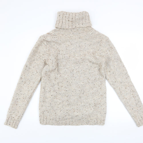 Gallery Women Beige Cable-Knit Roll Neck Jumper Size L Wool Blend