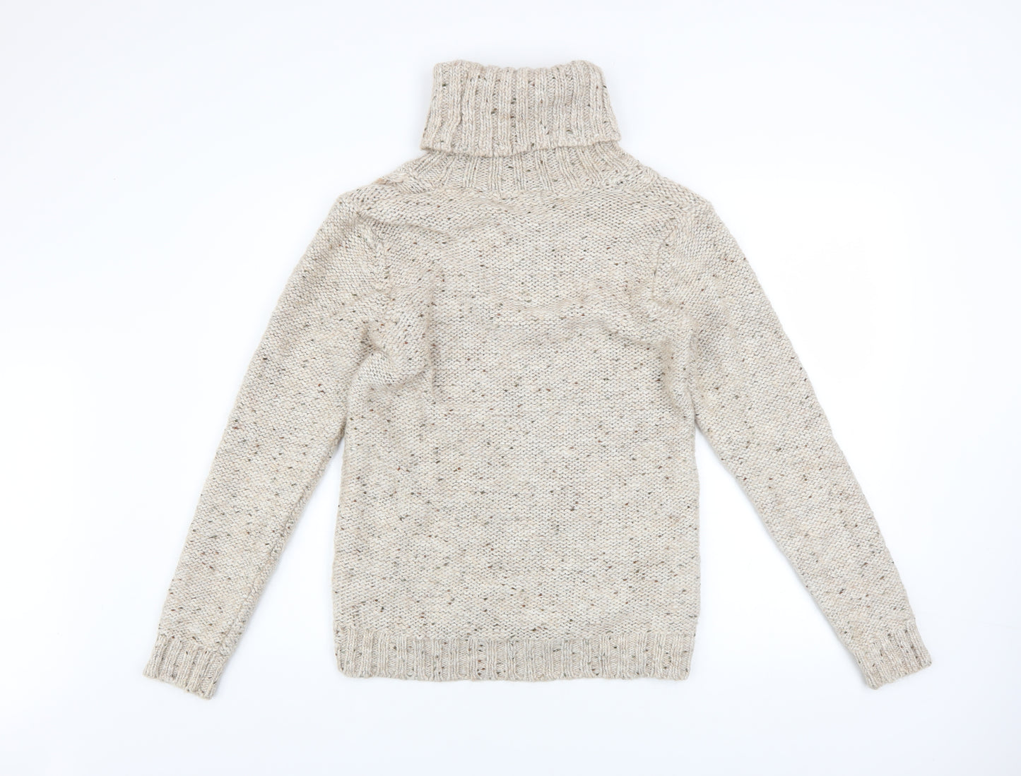 Gallery Women Beige Cable-Knit Roll Neck Jumper Size L Wool Blend