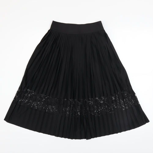River Island Womens Black Pleated Lace Midi Skirt Size 6