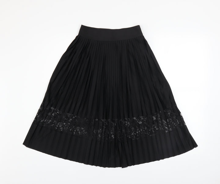 River Island Womens Black Pleated Lace Midi Skirt Size 6
