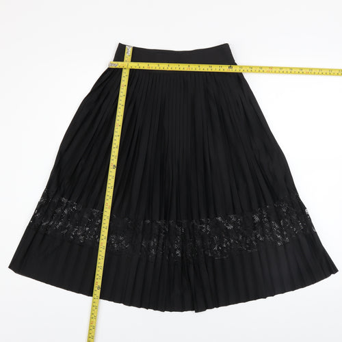 River Island Womens Black Pleated Lace Midi Skirt Size 6