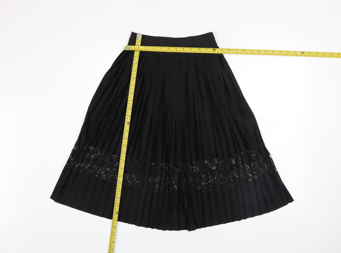 River Island Womens Black Pleated Lace Midi Skirt Size 6