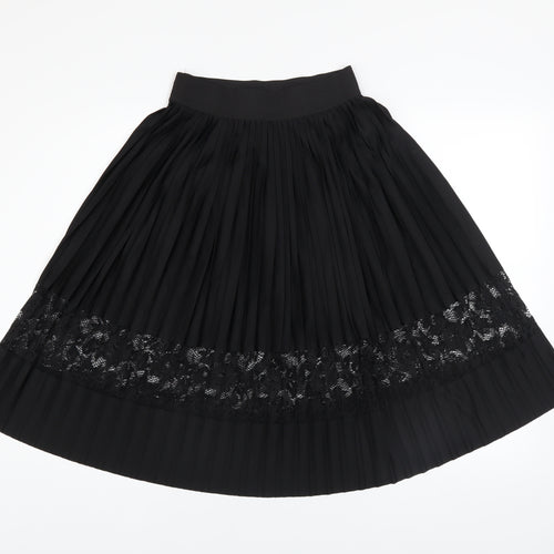 River Island Womens Black Pleated Lace Midi Skirt Size 6