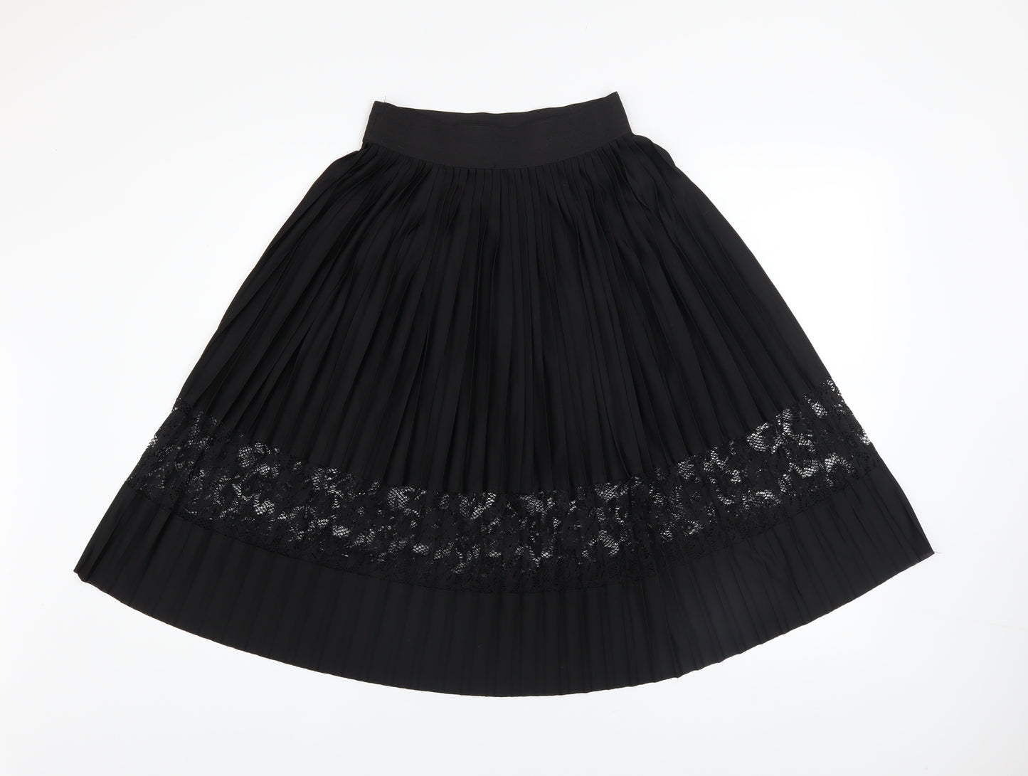River Island Womens Black Pleated Lace Midi Skirt Size 6