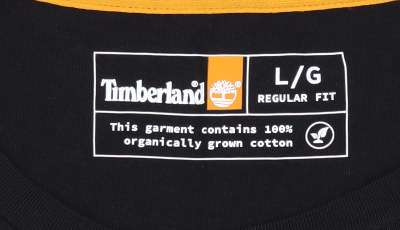 Timberland Men’s Black Cotton Logo T-Shirt L Regular Fit