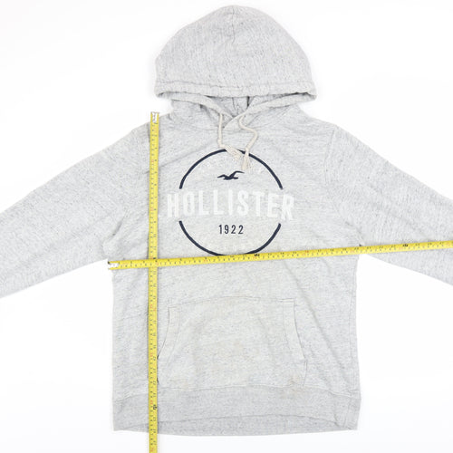 Hollister Men’s Grey Pullover Hoodie L Logo Print Classic Fleece