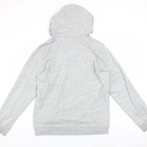 Hollister Men’s Grey Pullover Hoodie L Logo Print Classic Fleece