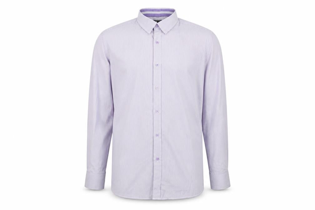 Front view of Daniel Rosso Men's Purple Striped Button-Up Shirt XL Classic Fit