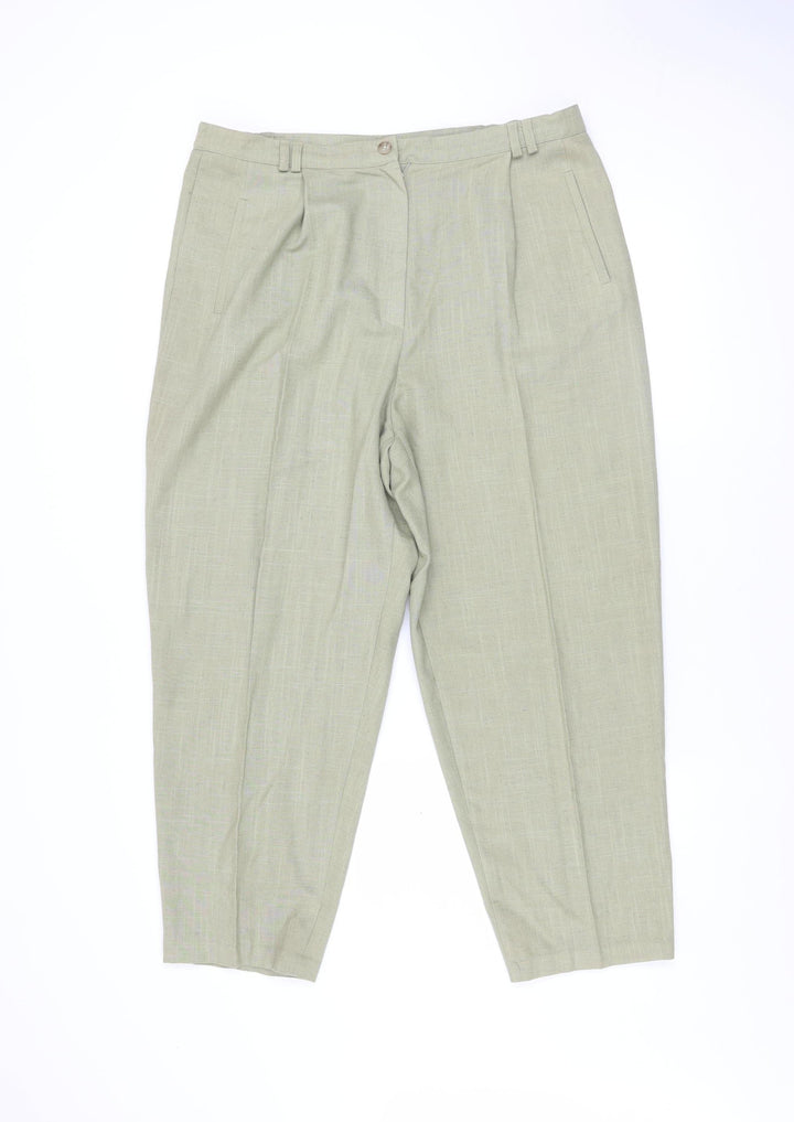 Berkertex Womens Green Size 18 Pleated Tapered Linen Blend Trousers