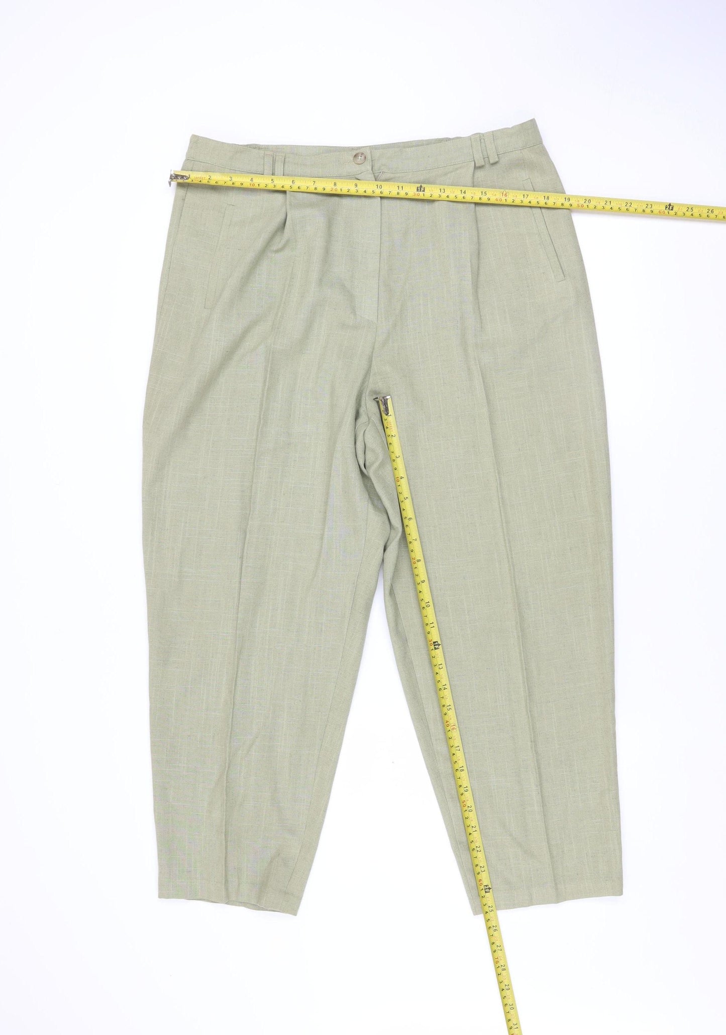 Berkertex Womens Green Size 18 Pleated Tapered Linen Blend Trousers