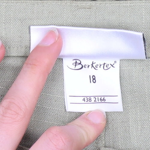 Berkertex Womens Green Size 18 Pleated Tapered Linen Blend Trousers