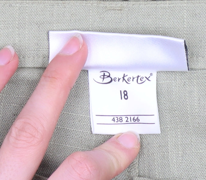 Berkertex Womens Green Size 18 Pleated Tapered Linen Blend Trousers