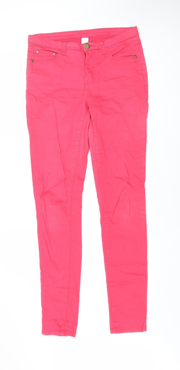 Vila Womens Pink Skinny Jeans L Slim Fit Mid Rise Stretch Denim