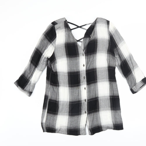 River Island Women’s Black Check Tunic Button-Up Shirt UK 10