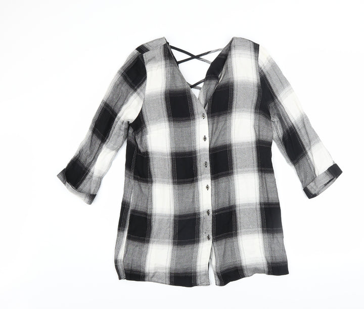 River Island Women’s Black Check Tunic Button-Up Shirt UK 10