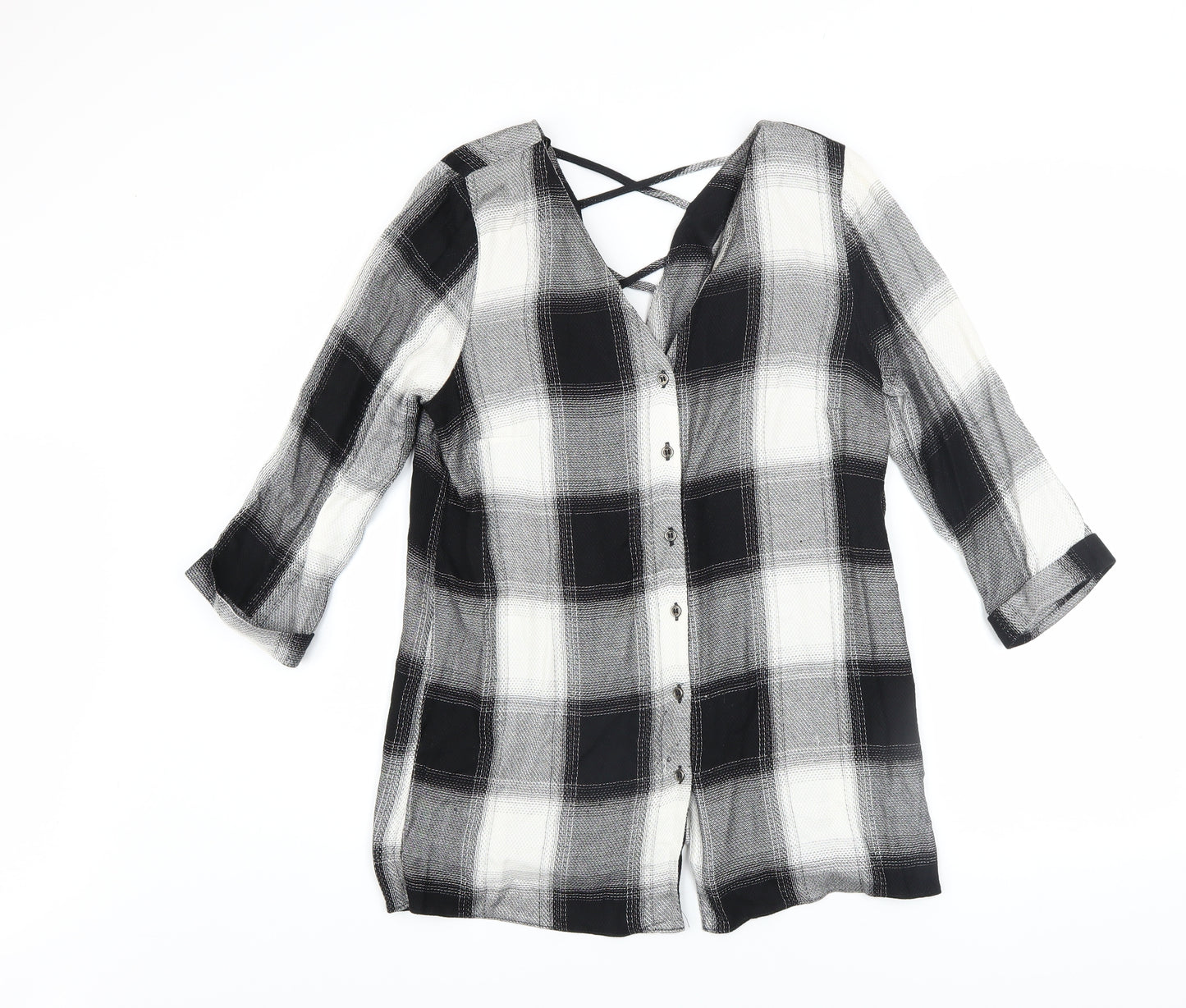 River Island Women’s Black Check Tunic Button-Up Shirt UK 10