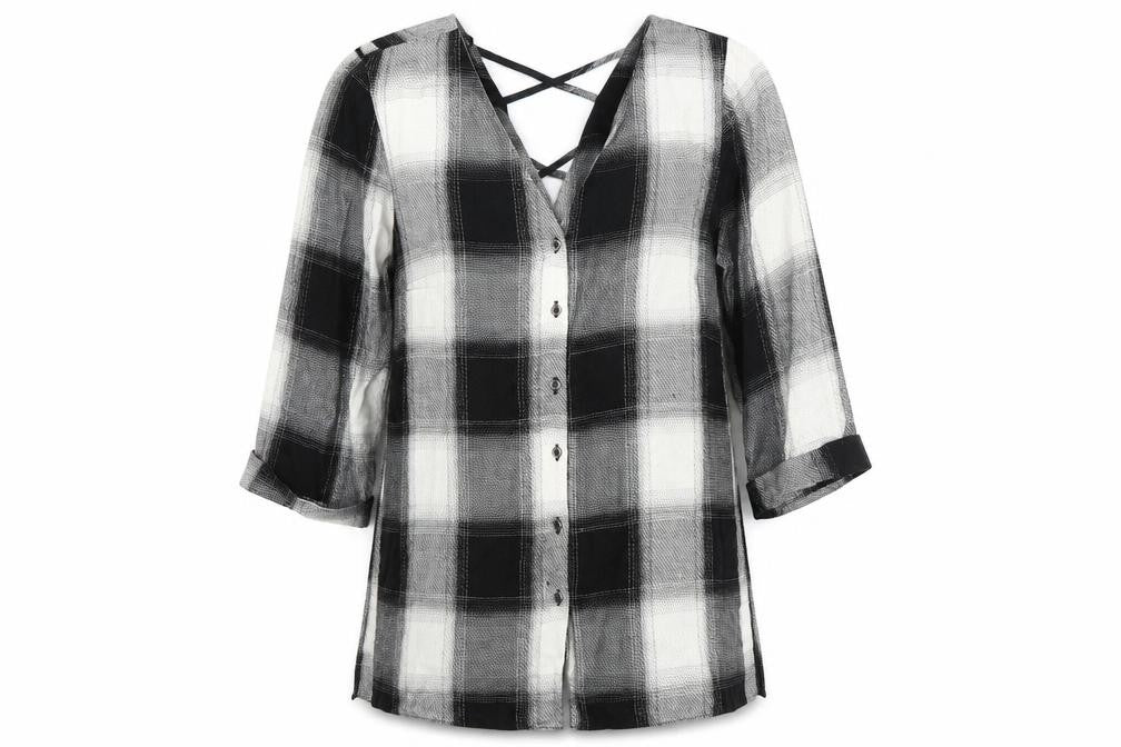 River Island Women’s Black Check Tunic Button-Up Shirt UK 10