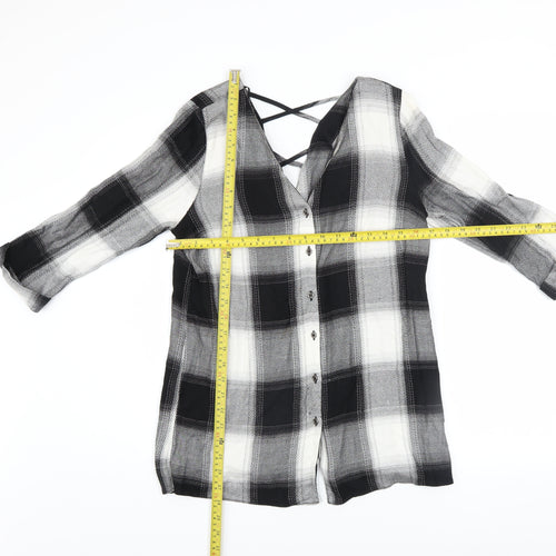 River Island Women’s Black Check Tunic Button-Up Shirt UK 10