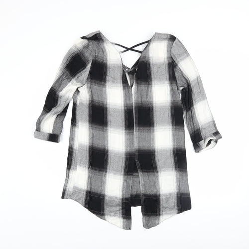 River Island Women’s Black Check Tunic Button-Up Shirt UK 10