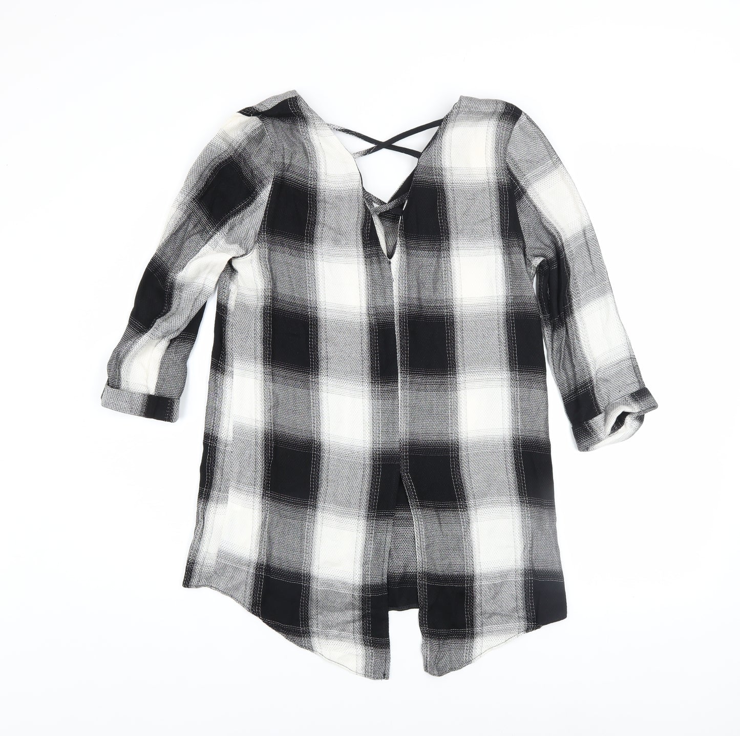 River Island Women’s Black Check Tunic Button-Up Shirt UK 10