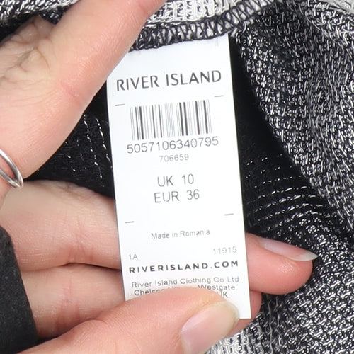 River Island Women’s Black Check Tunic Button-Up Shirt UK 10