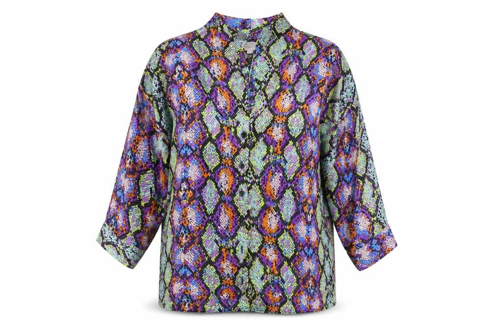 Front view of Dancing Leopard Women’s Multicoloured Animal Print Blouse, size UK 6