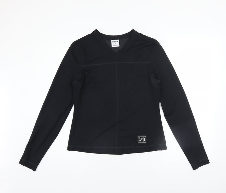 Gymshark Womens Black Long Sleeve V-Neck Slim Fit Activewear Top Size S