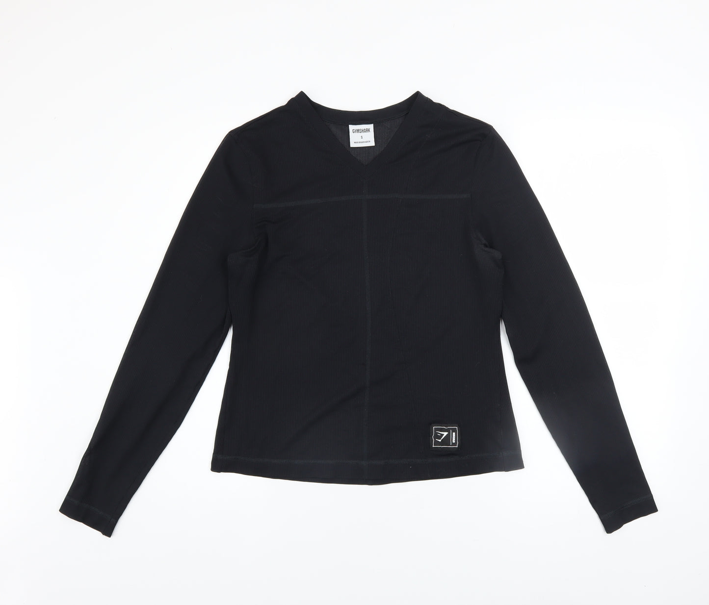 Gymshark Womens Black Long Sleeve V-Neck Slim Fit Activewear Top Size S