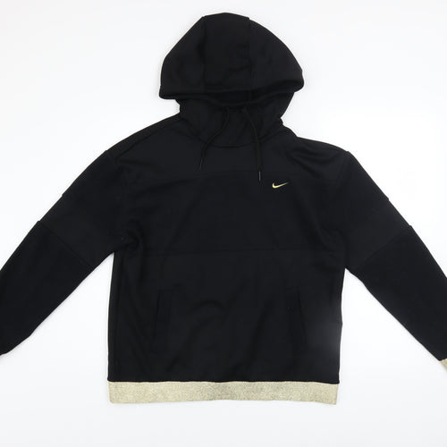 Nike Women's Black Hoodie Small Gold Trim Pullover Fleece Sweatshirt