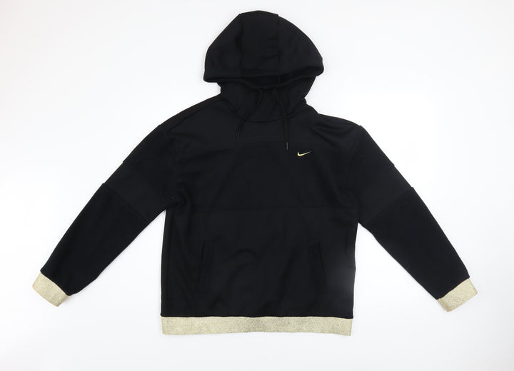 Nike Women's Black Hoodie Small Gold Trim Pullover Fleece Sweatshirt