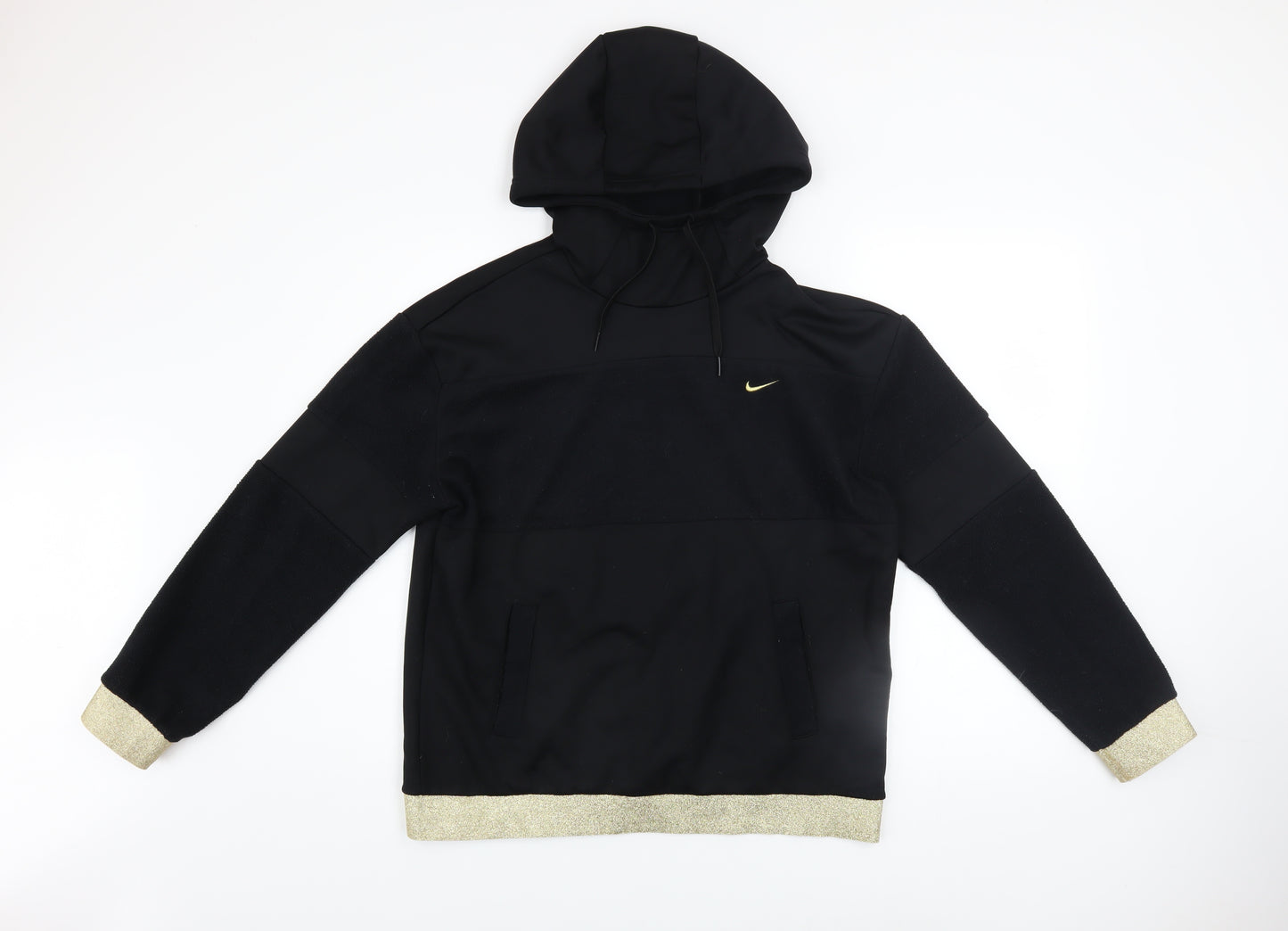 Nike Women's Black Hoodie Small Gold Trim Pullover Fleece Sweatshirt