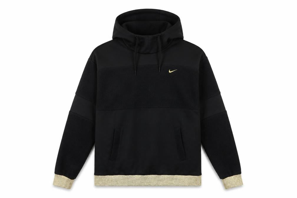 Front view of Nike Women's Black Hoodie Small Gold Trim Pullover Fleece Sweatshirt